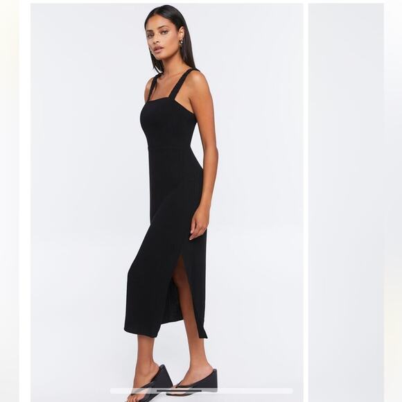 Forever 21 Plus Size Black Ribbed Stretchy Knit Leg Slit Dress Size 3X - Picture 2 of 9